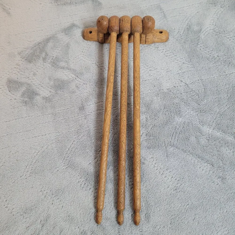 VTG Folding Towel Oak Wood Rack Hanger 3 Swing Arms Wall Mount Farmhouse Rustic